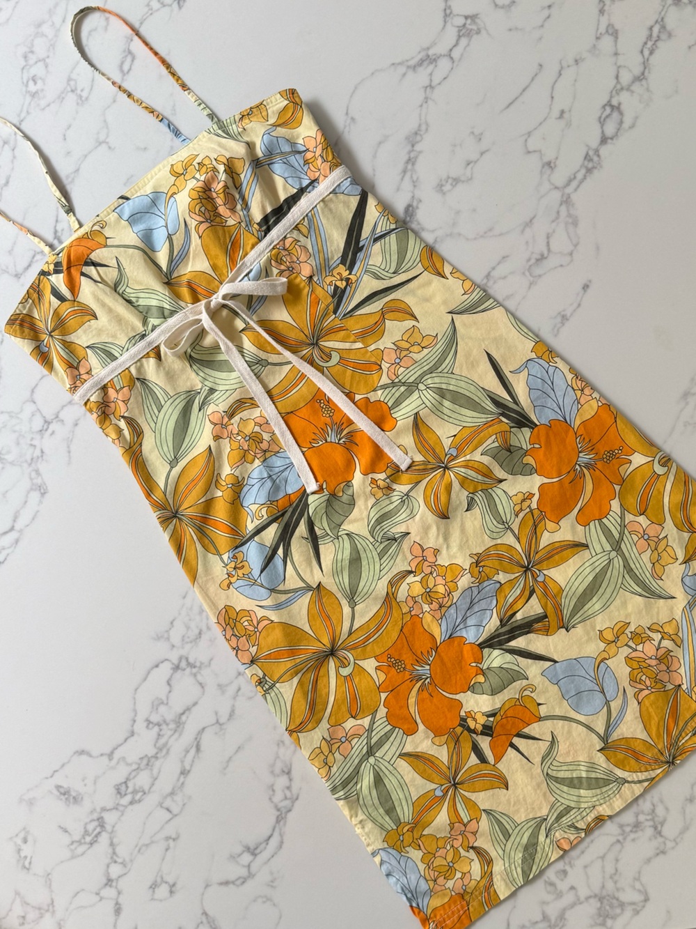 Vintage Roxy Printed Floral Cotton Mini Slip Dress - Yellow/Orange - Size Small